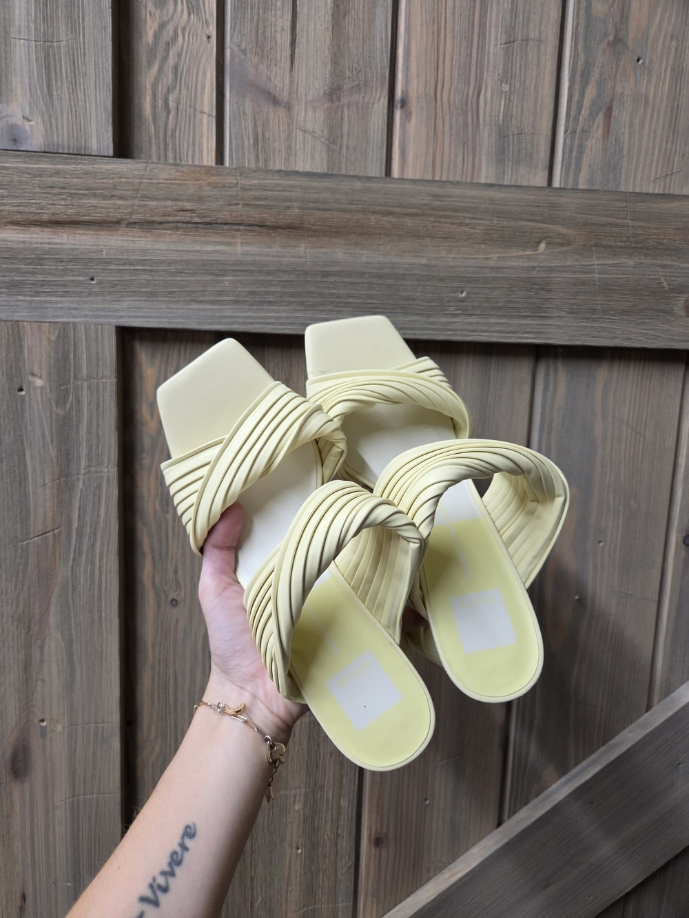 Dolce Vita Pale Yellow Knotted Strap Block Heel Sandals - Picture 3 of 4